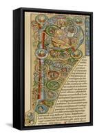 Illuminated Letter "P" Showing King Solomon Writing His "Proverbs", from a German Bible-null-Framed Stretched Canvas