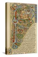 Illuminated Letter "P" Showing King Solomon Writing His "Proverbs", from a German Bible-null-Stretched Canvas