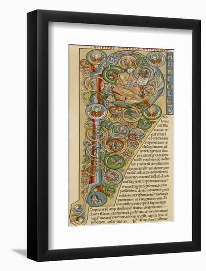 Illuminated Letter "P" Showing King Solomon Writing His "Proverbs", from a German Bible-null-Framed Photographic Print