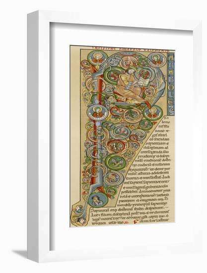 Illuminated Letter "P" Showing King Solomon Writing His "Proverbs", from a German Bible-null-Framed Photographic Print