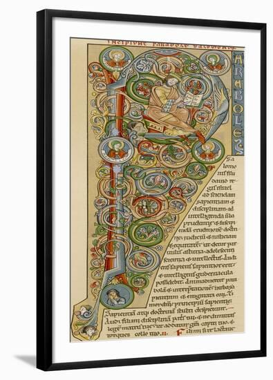 Illuminated Letter "P" Showing King Solomon Writing His "Proverbs", from a German Bible-null-Framed Photographic Print