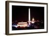 Illuminated Lincoln Memorial, Washington Monument, and US Capitol, Jan 18, 1989-null-Framed Photo