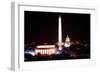 Illuminated Lincoln Memorial, Washington Monument, and US Capitol, Jan 18, 1989-null-Framed Photo