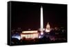 Illuminated Lincoln Memorial, Washington Monument, and US Capitol, Jan 18, 1989-null-Framed Stretched Canvas