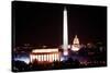 Illuminated Lincoln Memorial, Washington Monument, and US Capitol, Jan 18, 1989-null-Stretched Canvas