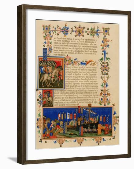 Illuminated Manuscript Page Depicting the Crusades, in French-null-Framed Giclee Print