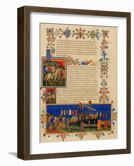 Illuminated Manuscript Page Depicting the Crusades, in French-null-Framed Giclee Print