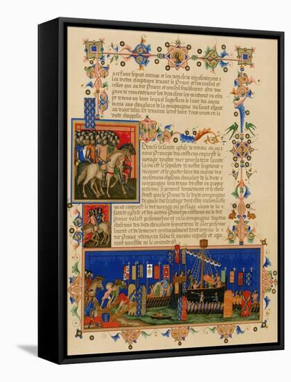 Illuminated Manuscript Page Depicting the Crusades, in French-null-Framed Stretched Canvas