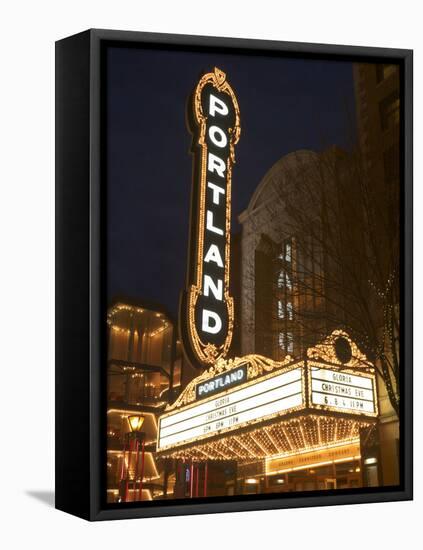 Illuminated Marquee of the Arlene Schnitzer Auditorium, Portland, Oregon, USA-William Sutton-Framed Stretched Canvas