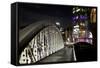 Illuminated NeuerwegsbrŸcke at Night, Historical Bridge, Hanseatic City of Hamburg-Axel Schmies-Framed Stretched Canvas