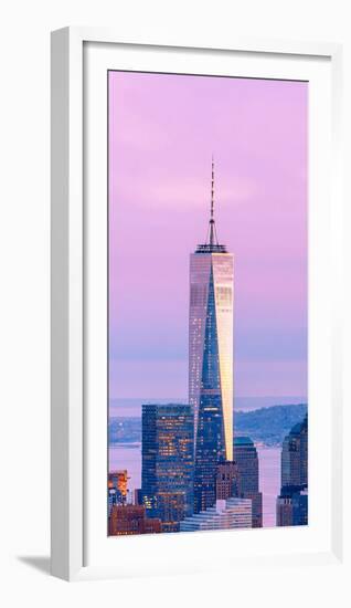Illuminated One World Trade Center Amidst Buildings Against Sky in City at Dusk, Manhattan-null-Framed Premium Photographic Print