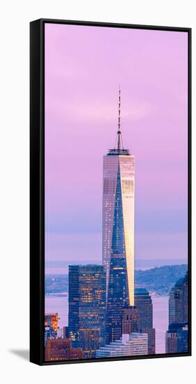 Illuminated One World Trade Center Amidst Buildings Against Sky in City at Dusk, Manhattan-null-Framed Stretched Canvas