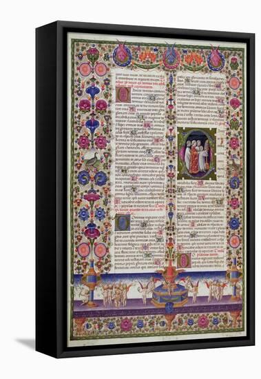 Illuminated Page from the Book of Psalms, from the Borso D'Este Bible. Vol 1 (Vellum)-Italian-Framed Stretched Canvas