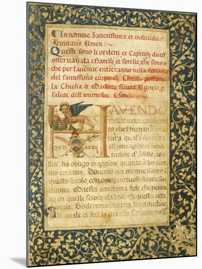 Illuminated Page from the Statutes of the Venice Arsenal, Manuscript, Italy 17th Century-null-Mounted Giclee Print