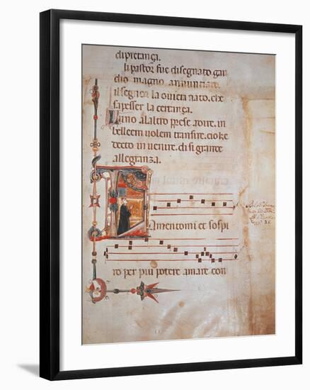 Illuminated Pages from Laudi by Jacopone of Todi, Manuscript, 13th Century-null-Framed Giclee Print
