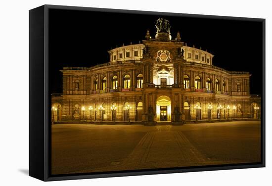 Illuminated Semperoper in Dresden in the Evening-Uwe Steffens-Framed Stretched Canvas