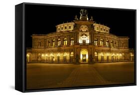 Illuminated Semperoper in Dresden in the Evening-Uwe Steffens-Framed Stretched Canvas