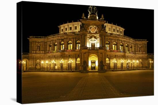 Illuminated Semperoper in Dresden in the Evening-Uwe Steffens-Stretched Canvas