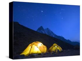 Illuminated Tents at Island Peak Base Camp, Sagarmatha National Park, Himalayas-Christian Kober-Stretched Canvas