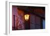 Illuminated vintage street lamp on wall, Calle Crisologo, Vigan, Ilocos Sur, Philippines-null-Framed Photographic Print