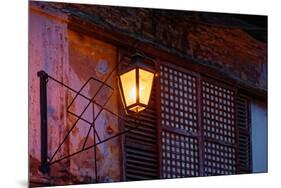 Illuminated vintage street lamp on wall, Calle Crisologo, Vigan, Ilocos Sur, Philippines-null-Mounted Photographic Print