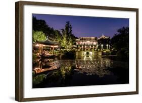 Illuminated Wen Ying Ge Tea House and Pavilion at West Lake, Hangzhou, Zhejiang, China, Asia-Andreas Brandl-Framed Photographic Print