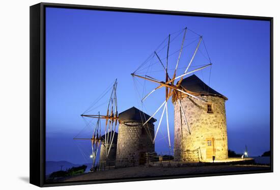 Illuminated Windmills of Chora, Patmos, Dodecanese, Greek Islands, Greece, Europe-Neil Farrin-Framed Stretched Canvas
