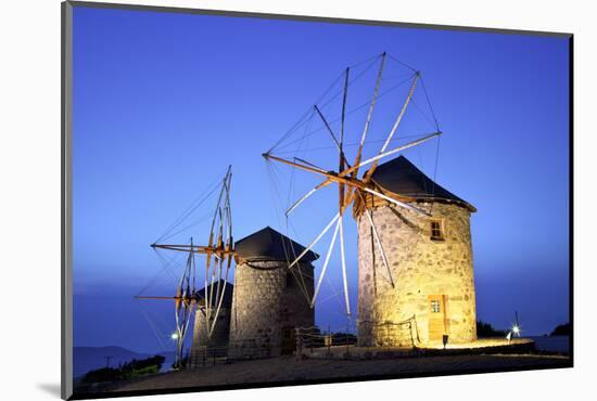 Illuminated Windmills of Chora, Patmos, Dodecanese, Greek Islands, Greece, Europe-Neil Farrin-Mounted Photographic Print