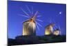 Illuminated Windmills of Chora, Patmos, Dodecanese, Greek Islands, Greece, Europe-Neil Farrin-Mounted Photographic Print