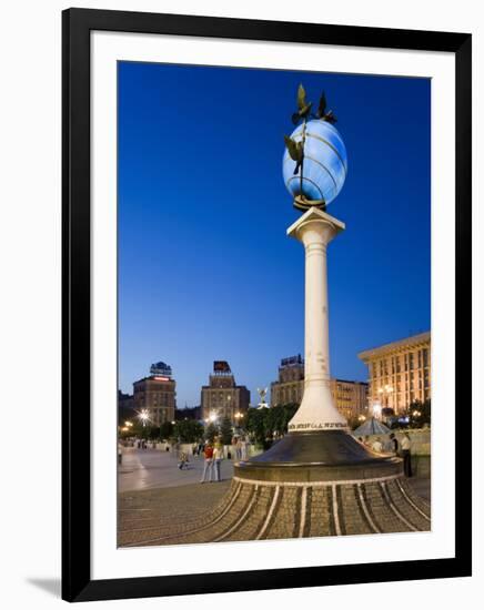 Illuminated World Globe in Maidan Nezalezhnosti, Kiev, Ukraine-Gavin Hellier-Framed Photographic Print