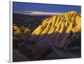 Illuminateded Tuff Stone Erosion with Uchisar, Cappadocia, Anatolia, Turkey-Rainer Mirau-Framed Photographic Print