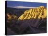 Illuminateded Tuff Stone Erosion with Uchisar, Cappadocia, Anatolia, Turkey-Rainer Mirau-Stretched Canvas