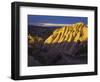 Illuminateded Tuff Stone Erosion with Uchisar, Cappadocia, Anatolia, Turkey-Rainer Mirau-Framed Photographic Print