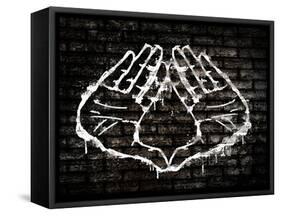 Illuminati Hand Sign Graffiti-null-Framed Stretched Canvas