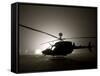 Illumination from the Bright Light Silhouettes of OH-58D Kiowa Helicopter During Thick Fog-Stocktrek Images-Framed Stretched Canvas