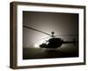 Illumination from the Bright Light Silhouettes of OH-58D Kiowa Helicopter During Thick Fog-Stocktrek Images-Framed Photographic Print