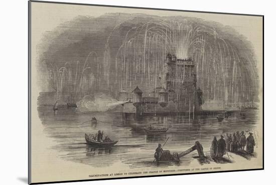 Illuminations at Lisbon to Celebrate the Change of Ministers, Fireworks at the Castle of Belem-null-Mounted Giclee Print