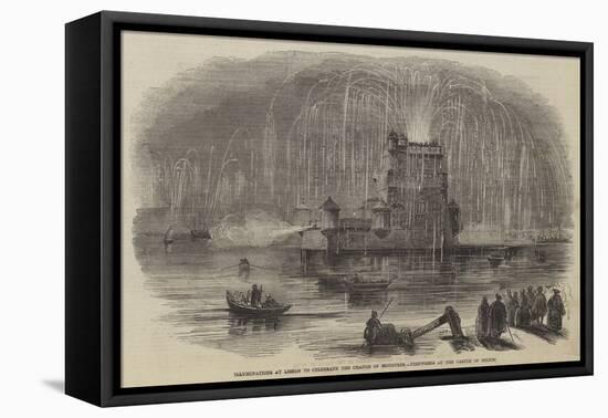 Illuminations at Lisbon to Celebrate the Change of Ministers, Fireworks at the Castle of Belem-null-Framed Stretched Canvas