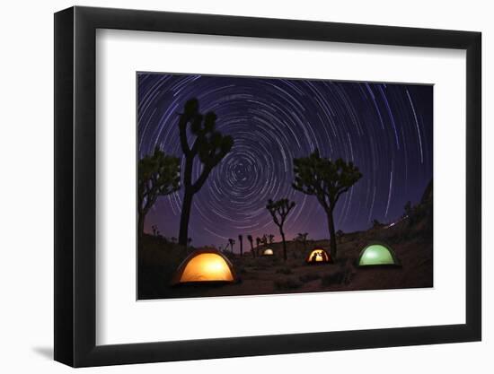 Illuminous Light Painted Landscape of Camping and Stars in Joshua Tree National Park-tobkatrina-Framed Photographic Print