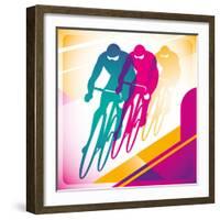 Illustrated Bicycle Driving In Color-Rashomon-Framed Art Print