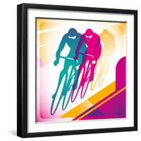 Illustrated Bicycle Driving In Color-Rashomon-Framed Art Print