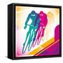 Illustrated Bicycle Driving In Color-Rashomon-Framed Stretched Canvas