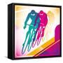 Illustrated Bicycle Driving In Color-Rashomon-Framed Stretched Canvas