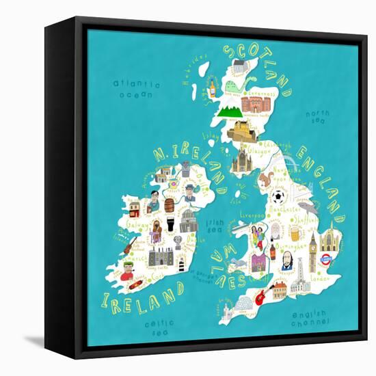 Illustrated Countries UK + Ireland-Carla Daly-Framed Stretched Canvas