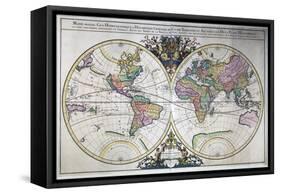 Illustrated Double-Hemisphere World Map-null-Framed Stretched Canvas