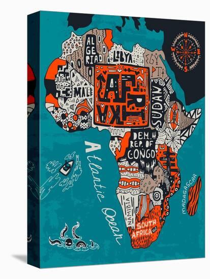 Illustrated Map of Africa-Daria_I-Stretched Canvas