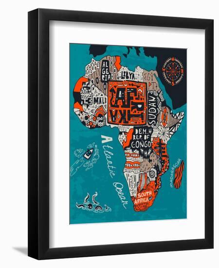 Illustrated Map of Africa-Daria_I-Framed Art Print