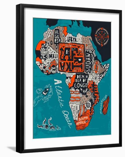 Illustrated Map of Africa-Daria_I-Framed Art Print