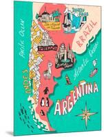 Illustrated Map of Argentina. Travel. Cartography-Daria_I-Mounted Art Print