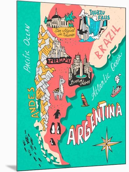 Illustrated Map of Argentina. Travel. Cartography-Daria_I-Mounted Art Print